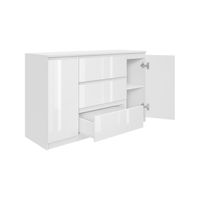 Komoda o szerokości 120 cm z dwoma szafkami i 3 szufladami BIAŁA POŁYSK