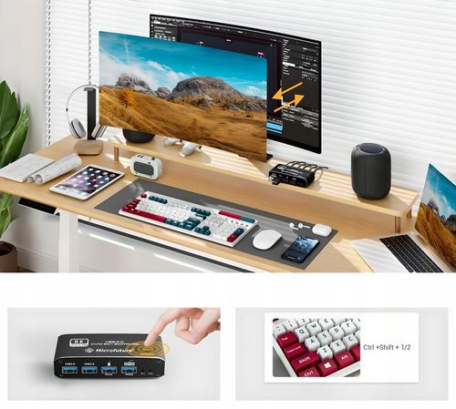 Przełącznik KVM HDMI 2.1 Konsola Switch 4K 120Hz 8K 2 4xUSB 3.0 2xPC 1Ekran na Arena.pl