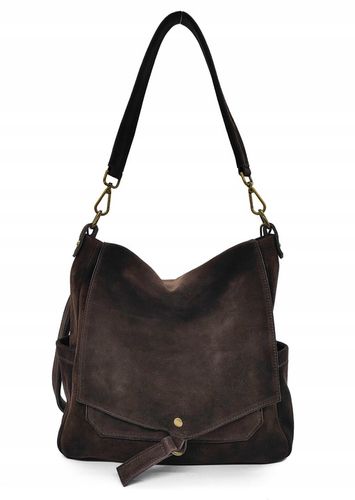 Zamszowa torebka worek skóra brązowa czekoladowa na Arena.pl