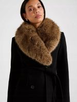 Forever New Black Chelsea Double Breasted Fur Collar Coat 10