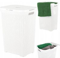 KOSZ NA PRANIE CURVER RATTAN BIAŁY 60L WOLNOSTOJĄCY Z POKRYWĄ