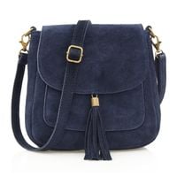 VERA PELLE torebka damska zamszowa listonoszka z klapą V449 granatowa