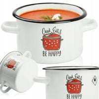 GARNEK TRADYCYJNY EMALIOWANY 3L BIAŁY PROSTY GAZ INDUKCJA WZÓR BE HAPPY