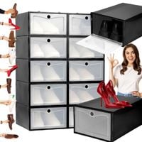 10X PUDEŁKO NA BUTY Z KLAPĄ CZARNE POJEMNIK ORGANIZER PUDEŁKA DO SZAFY ZEST
