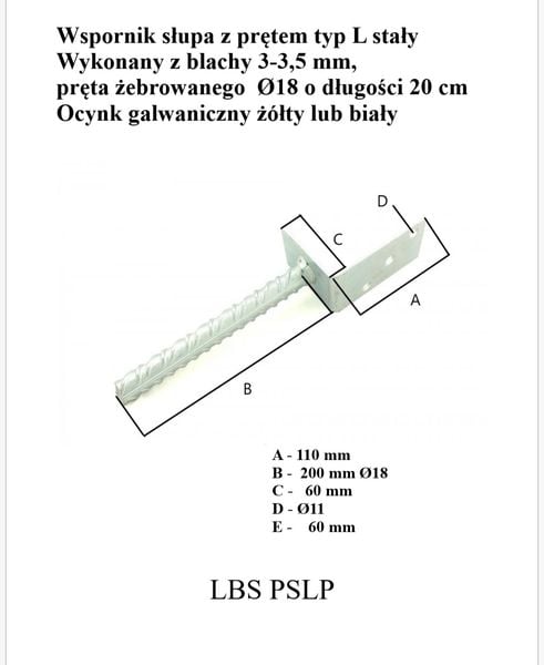 PODSTAWA SŁUPA TYP L PRĘT - LBS PSLP zdjęcie 2