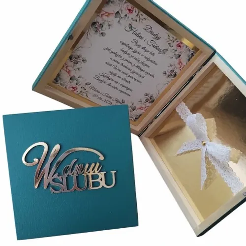 Pudełko ala koperta na pieniądze Prezent ŚLUB ślubny szmaragd pamiątka na Arena.pl