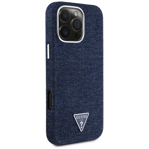 Etui Guess Denim Triangle Logo MagSafe do iPhone 16 Pro niebieski na Arena.pl