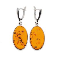 Kolczyki - koniakowy Bursztyn owalny i srebro