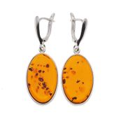 Kolczyki - koniakowy Bursztyn owalny i srebro