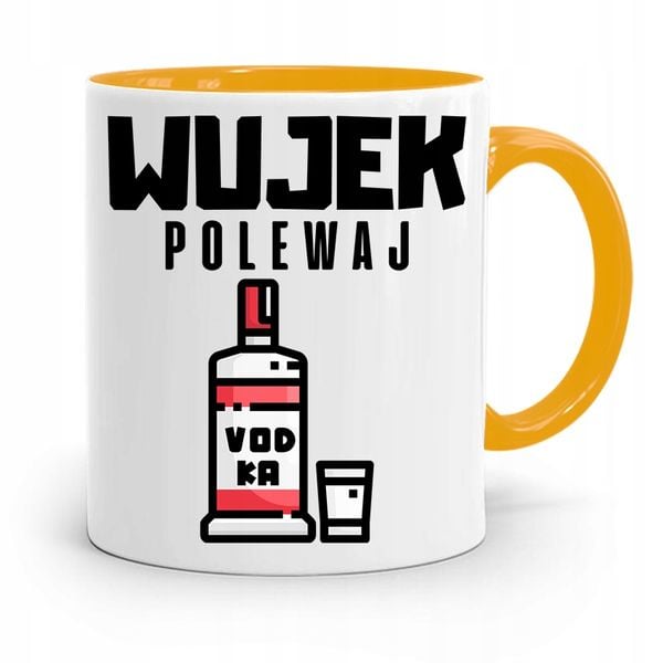 Kubek Żółty Prezent Dla Wujka Wujek Polewaj Z Nadrukiem Ze Zdjęciem zdjęcie 1