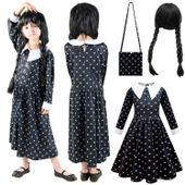 Przebranie Wednesday rozmiar 128-134 + peruka