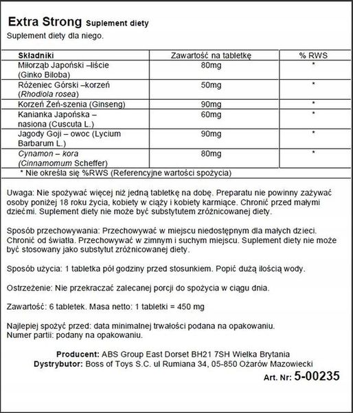 Suplement diety-Extra Strong 6 tabletek zdjęcie 3