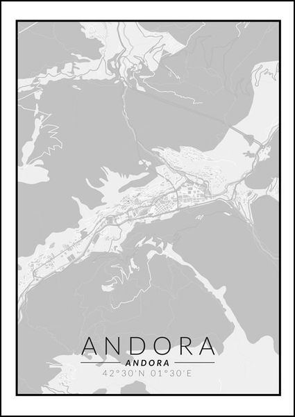 Andora mapa czarno biała - plakat 59,4x84,1 cm zdjęcie 1