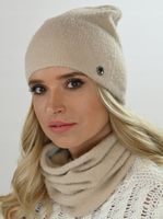 CIEPŁY Komplet Czapka i komin ALPAKA touch BEŻ AL1