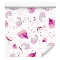 Tapeta ścienna płatki róż plamy napisy do sypialni