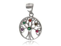 Elegancki rodowany srebrny wisiorek drzewo życia tree of life kolorowe cyrkonie srebro 925 W0417