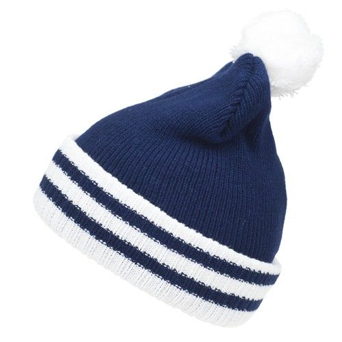 CZAPKA POMPON PASKI /GRANATOWO-BIAŁA/ na Arena.pl