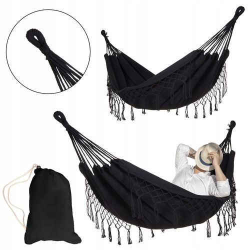 DUŻY MOCNY HAMAK OGRODOWY BOHO HUŚTAWKA MIDAS 3 100x200 CZARNY + POKROWIEC na Arena.pl