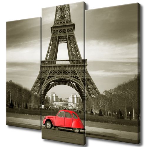 Obraz 90X80 Czerwone Auto Przed Wieżą Eiffla na Arena.pl