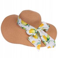 Kapelusz Damski Słomkowy z dużym rondem Falowany na Plażę ze Wstążką