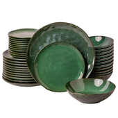 Serwis obiadowy Uminami zielony na 12 osób Nowoczesny Do zmywarki