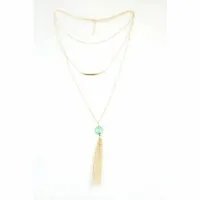 NASZYJNIK DŁUGI POTRÓJNY Z KORALIKIEM ZIELONY