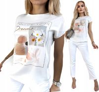 ELEGANCKA BLUZKA DAMSKA na lato krótki rękaw błyszczący print