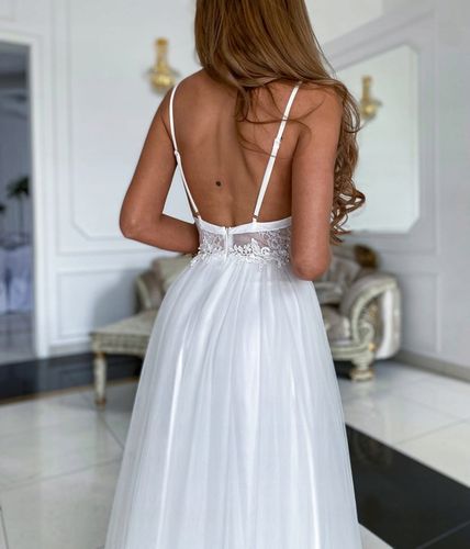 Ilona BIAŁA DŁUGA SUKIENKA z GIPIURĄ ślubna M na Arena.pl