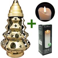 Znicz świąteczny Choinka lampion Boże Narodzenie Złoty 35 cm + Wkład
