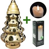 Znicz świąteczny Choinka lampion Boże Narodzenie Złoty 35 cm + Wkład