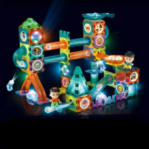 DUŻE KLOCKI MAGNETYCZNE KONSTRUKCYJNE ŚWIECĄCY TOR KULKOWY 75 ELEMENTÓW na Arena.pl