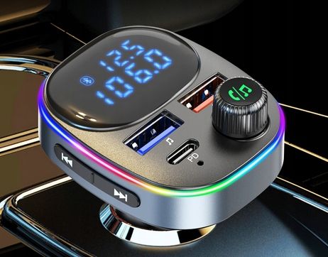 TRANSMITER BLUETOOTH FM SAMOCHODOWY SZYBKA ŁADOWARKA USB USB-C AUX zdjęcie 6