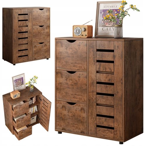 KOMODA DO SALONU RETRO SZAFKA POJEMNA DREWNIANA PÓŁKI LOFT 3 SZUFLADY na Arena.pl