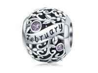 Rodowany srebrny charms do pandora miesiąc luty month february cyrkonie srebro 925 CHARM215