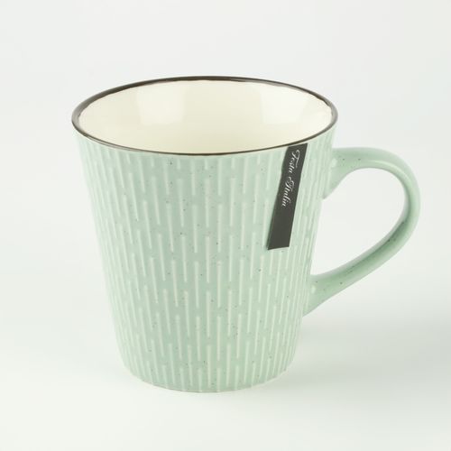 CERAMICZNY KUBEK NA KAWĘ HERBATĘ MIĘTOWY ZDOBIONY W WZÓR KRESKI 340 ML na Arena.pl