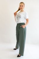 Oliwkowe Szerokie Zwiewne Spodnie Damskie UNI