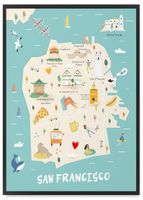 Plakat mapa ilustracja San Francisco 61x91 cm w czarnej ramie