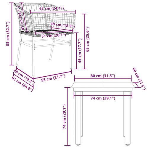 3-częściowy zestaw obiadowy do ogrodu, brązowy polirattan szkło na Arena.pl