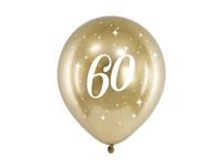 Balony lateksowe 60 urodziny złote glossy, 6 szt.