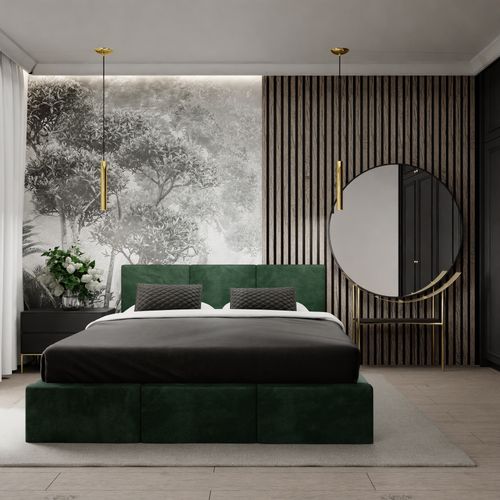 ŁÓŻKO TAPICEROWANE 160x200 ŁÓŻKO PODWÓJNE Z POJEMNIKIEM BUTELKOWA ZIELEŃ na Arena.pl