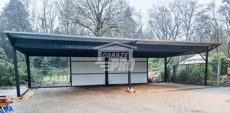 Wiata samochodowa 8x6m częściowa zabudowa + rynna GP167 zdjęcie 2