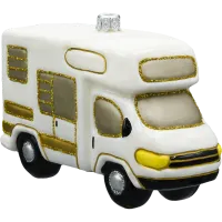 Bombka choinkowa szklana: Samochód kempingowy kamper: biały