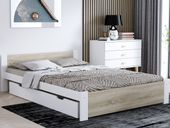 ŁÓŻKO DREWNIANE DĄB SONOMA 160X200 BIAŁE + STELAŻ