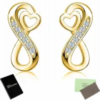 ZŁOTE KOLCZYKI WKRĘTKI NIESKOŃCZONOŚĆ, KOLCZYKI SREBRO PRÓBA 925 SZTYFTY