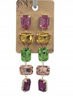 Duże wiszące kolczyki kryształki pięć prostokątów wielokolorowe 10cm