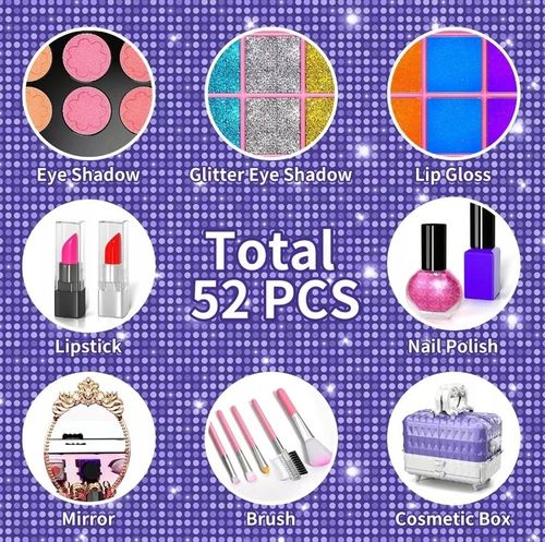 ZESTAW KUFEREK KOSMETYKÓW DO MAKIJAŻU I PAZNOKCI DLA DZIECI PREZENT 52PCS na Arena.pl
