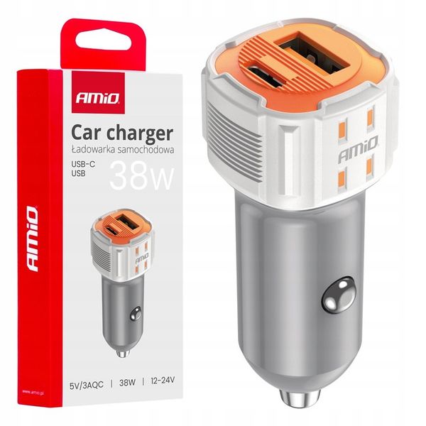 Ładowarka samochodowa USB-A+ USB-C 38W AMIO-03883 zdjęcie 1