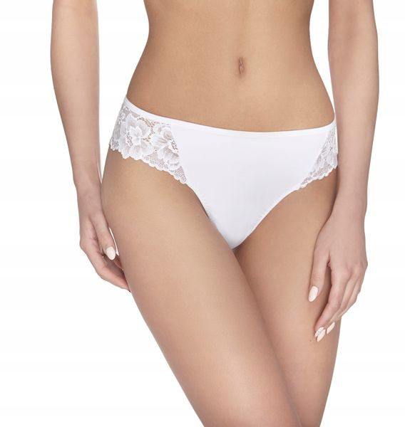 Ewana 088 Koronkowe Stringi Mikrofibra Biały S zdjęcie 3