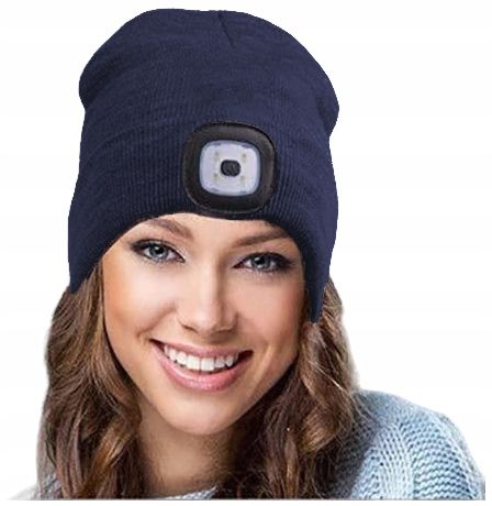 Czapka Zimowa Ocieplana z Latarką Lampką LED Ładowanie USB 4Tryby Świecenia na Arena.pl