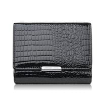 portfel damski skórzany mały czarny lakierowany croco z ochroną
